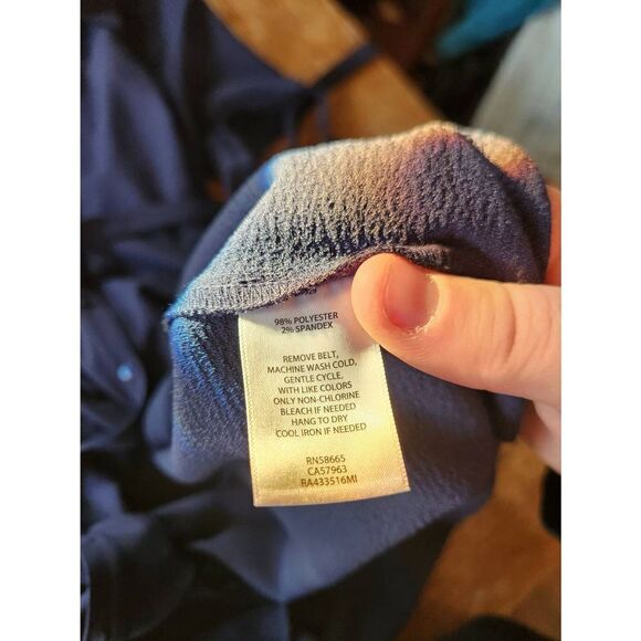 RACHEL PARCELL Navy Peacoat Navy Blue Collared Front Button Short Sleeves High-L - Picture 4 of 5